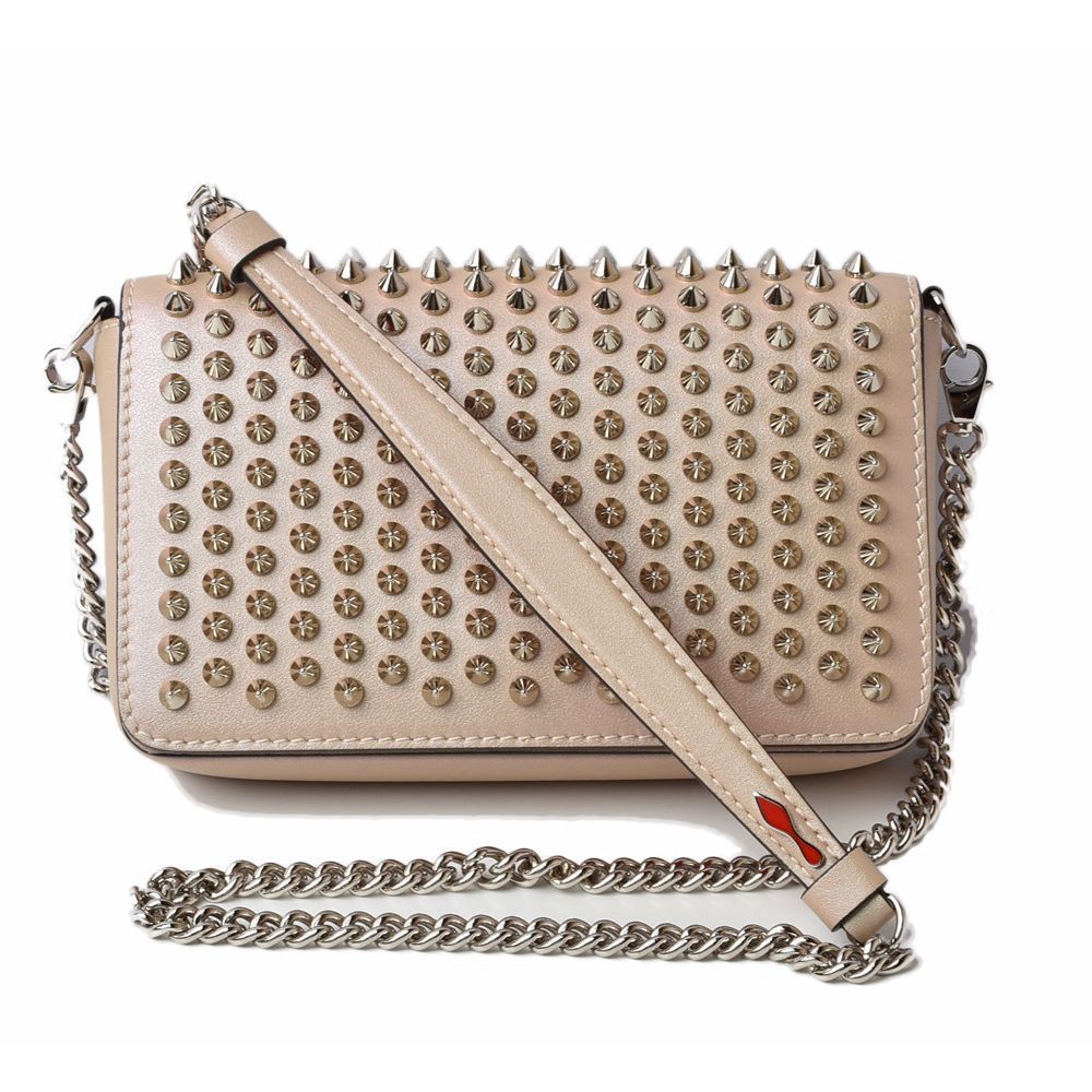 Christian Louboutin Clutch  Pouch Zoompouch Paloma Calf Spike Nude Metallic